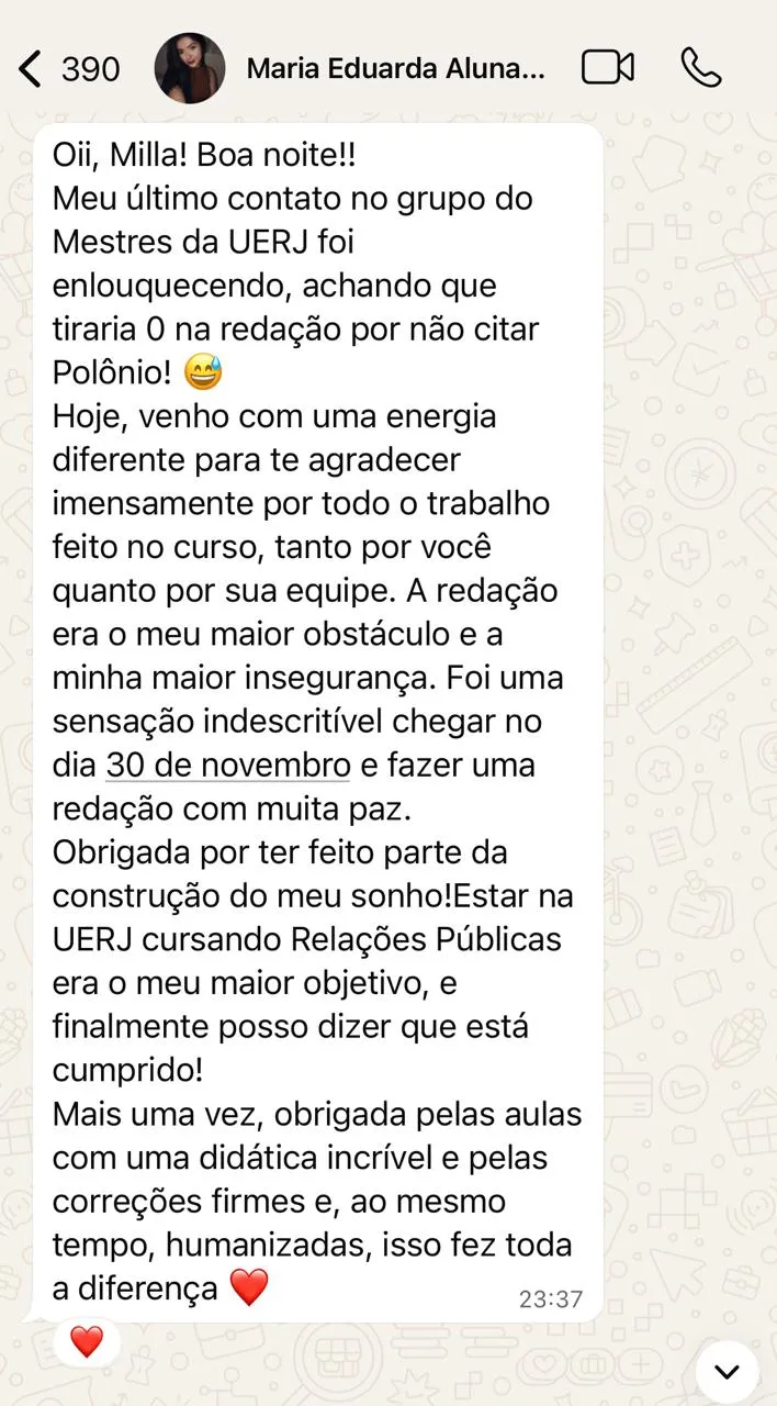Maria Eduarda — Aprovada em Relações Públicas UERJ